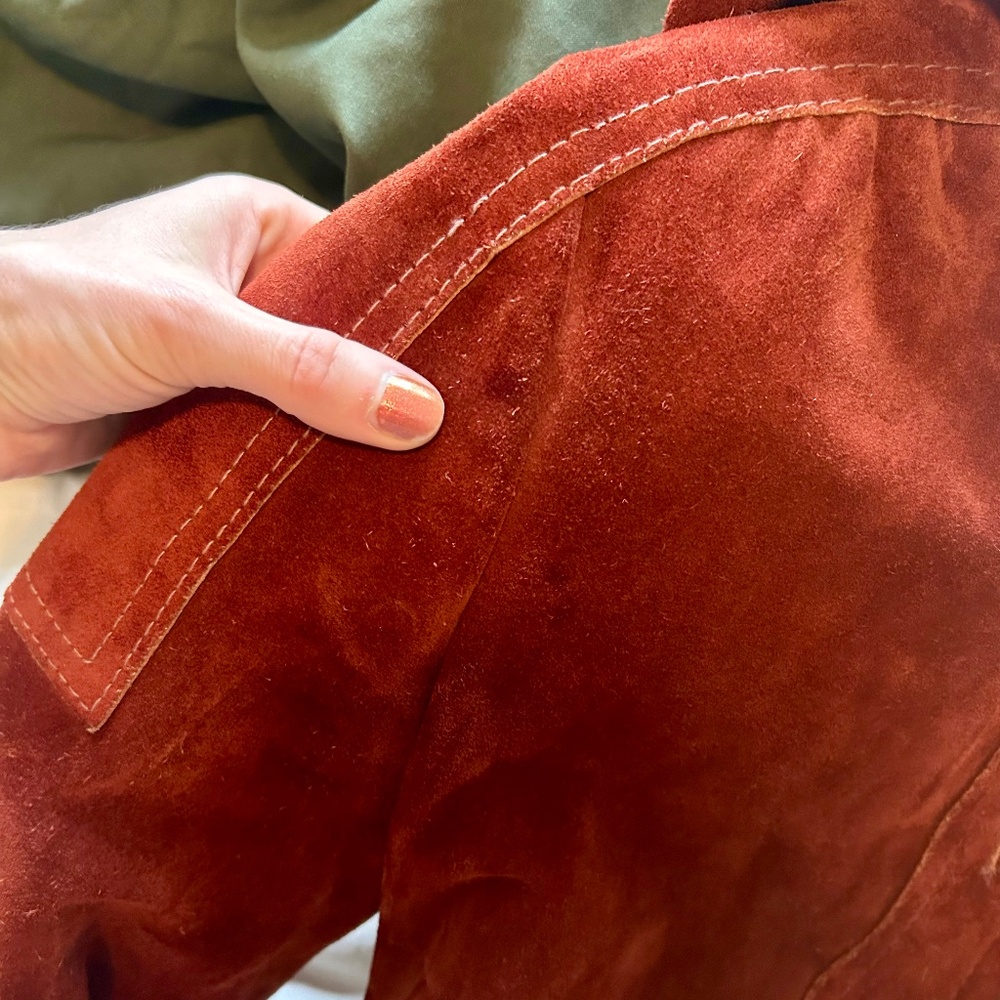 Vintage 70’s Women’s Genuine Suede & Wool Jacket Coat Red Rust Burgundy - Picture 10 of 14